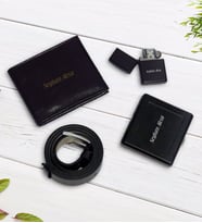 BK Gift Kişiye Özel Cüzdan&Kemer&Çakmak&Sigara Tabakası Hediye Seti (Siyah)