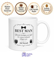 Best Man Sağdıç Kupası Özel Tasarım Baskılı Porselen Kupa Bardak Hediye