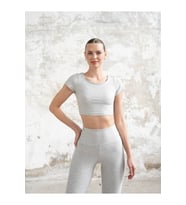 Gri Esinti Kısa Kollu Pamuklu Crop Spor Tişört