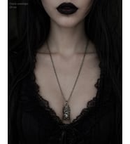 Gotik Kafatası ve Kanat Figürlü Metal Kolye Unisex Gümüş Renk