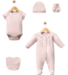 Kız Bebek 5’li Zıbın Seti  Pamuklu Hastane Çıkışı Hediyelik (Pembe)