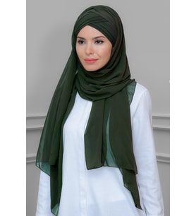 Haki Pratik Hazır Geçmeli Bone Şal Şifon Kendinden Boneli Üç Bantlı 1451_09