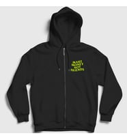 Presmono Unisex Siyah Logo Make Money Not Friends Fermuarlı Kapüşonlu Sweatshirt 448290tt