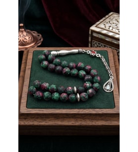 Doğal Jade Yeşim Taşlı 33'lük Tesbih Metal Püsküllü 8mm Küre Kesim 902831