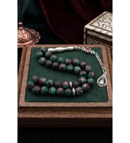 Doğal Jade Yeşim Taşlı 33'lük Tesbih Metal Püsküllü 8mm Küre Kesim 902831