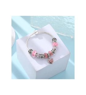 Yeni Tarz , Pink Crystal Kalp Taşlı Aşk , Sevgi Charmlı Bileklik, Ahşap Kutu İçerisinde