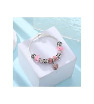 Yeni Tarz , Pink Crystal Kalp Taşlı Aşk , Sevgi Charmlı Bileklik, Ahşap Kutu İçerisinde