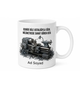 Tornacıya Hediye Talaş Kaldırma Ustalık Milimetrik Parça Üretimi Baskılı Kupa Bardak