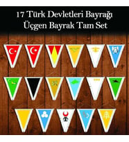 17 Türk Devletleri Bayrağı -Üçgen Bayrak Tam Set -Beyaz-Püsküllü-Çif Yönlü-Flama