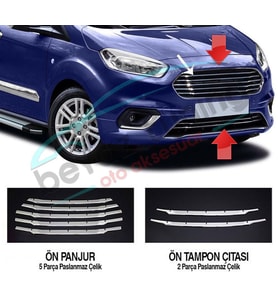Ford Courier Ön Panjur Kromu Nikelaj 7 Parça 2018 Sonrası