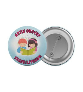Artık Okuyorum Yazıyorum Çanta Rozeti 20 Adet En Büyük Boy 5.8cm İğneli Broş