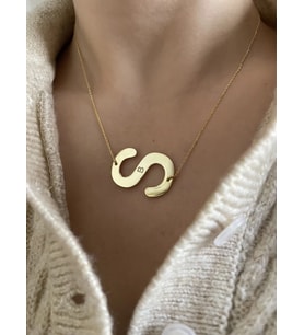 Kişiye Özel 925 Ayar Gümüş Çift Harf Tasarım Kolye (Gold)