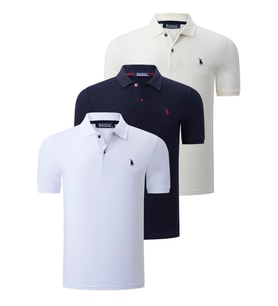 ÜÇLÜ SET T8561 DEWBERRY ERKEK T-SHIRT-LACİVERT-BEYAZ-KEMİK (Karışık)