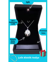 Işıklı Premium Kutuda  Işıltılı Gümüş Renkleri Anka Çelik Kolye  Paslanmaz Kararmaz  + hediye