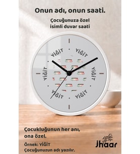İsme Özel Renkli Minibüs Desenli Çocuk Odası Duvar Saati Orta Boy 30 cm Beyaz Camlı Sessiz