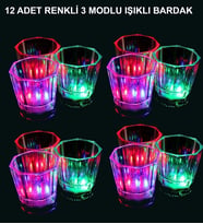 Led Işıklı Eğlence Bardakları - 3 Modlu Renk Değiştiren Bardak 12 Adet