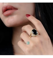 RevSilver Kadın Gümüş Yüzük 925 Ayar Siyah Zirkon Taşı Lüks 14k Kaplama Büyük Yüzükler Hediyelik REV-KY-302