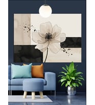 Beyaz Çiçekli Minimal Çizim Dekoratif Kanvas - Mdf Ahşap Tablo