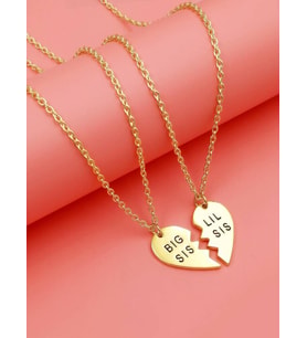 Kişiye Özel 925 Ayar Gümüş Çift Big Sis Lil Sis Kardeş Kolye (Gold)