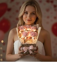 LED Işıklı Romantik Retro Pembe Peluş Ayıcık Buketi – Sevgiliye & Kıza Sevgililer Günü Hediyesi