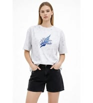 Asit Yıkamalı Oversize Tişört Future Worlds Baskılı Bisiklet Yaka Kısa Kollu Streetwear %100 Pamuk Street Style T-Shirt - Beyaz
