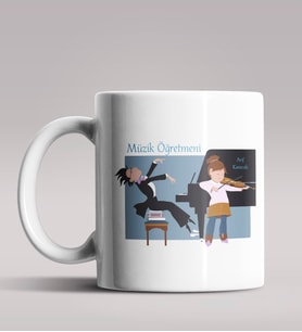 Kişiye Özel Müzik Öğretmeni Tasarımlı Beyaz Renk Kupa Bardak 3