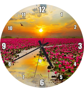 Cakatablo Günbatımında Gölde Pembe Çiçekler Duvar Saati