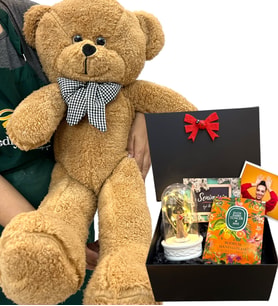 Sizlere Özel Fotoğraflı Hediye Paketi ve Büyük Boy Pembe Peluş Ayıcık - Premium Set (Model 4)