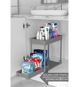 İki Katlı Sürgülü Banyo Düzenleyici Banyo Rafı Ünitesi Dolap İçi Düzenleyic