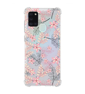 Samsung Galaxy A21s  Uyumlu Köşe Korumalı Antişok Kapak Floral Kırmızı Tasarımlı Şeffaf  Kılıf