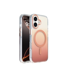 Apple iPhone 17 Uyumlu Kılıf M-safe Şarj Özellikli Transparan Renk Geçişli Zore Toros Kapak (Rose Gold Altın)