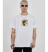 Erkek Kısa Kol Yazlık Tişört Bisiklet Yaka Baskılı Oversize T-Shirt - Beyaz