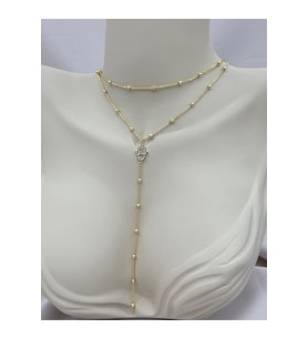 Çift Sıra Gold Zincir Taşlı Fatma Ana Eli Kadın Y 40+5 cm Ayarlanabilir Kolye