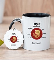 Kişiye Özel Başak Burcuna Hediye Siyah Kupa Bardak ve Anahtarlık