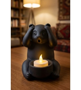 Dekoratif Tealight Mum Hediyeli Ayı Panda Tasarım Vegan