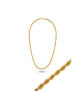 14 Ayar Altın Halat Zincir Kolye 4 mm (Sarı Altın)