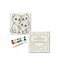 Okul Etkinliği-2'li Tuval Boyama Seti. 20x20 Cm Uv Baskı 6 Akrilik Boya 1 Fırça-model-239