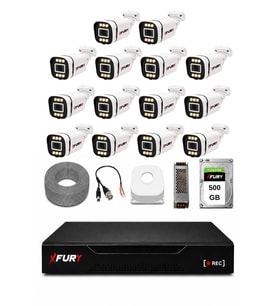 FURY 14 Kameralı 5MP Lens 1080P 6 Warm LED Renkli Gece Görüşlü Güvenlik Kamera Sistemi 500GB 1606