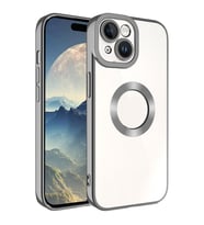 Apple iPhone 15 Plus Kılıf Logo Yeri Açık Kamera Lens Korumalı Renkli Kenarlı Şeffaf Silikon (Koyu Gri)