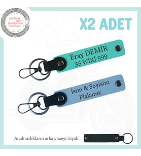 Hız Aşıkları İçin, İsim Ve Plaka Yazılı Özel 2'li Anahtarlık, Hediyelik Hatıra Set, Mavi-Turkuaz-Syh