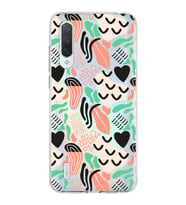 Xiaomi Mi 9 Lite ile Uyumlu 1mm Kapak Memphis Desen Tasarımlı Şeffaf Silikon Kılıf