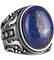 925 Ayar Katı Gümüş Erkek Yüzük, Doğal Lapis Lazuli Taş Yüzük, Bilgelik ve Gerçek Tasarımı