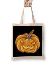 Halloween Jack O Lantern Unicorn Pixel Art Bez Çanta Uzun Saplı