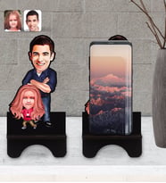 BK Gift Kişiye Özel Baba Kız Karikatürlü Ahşap Biblo Telefon Standı-1