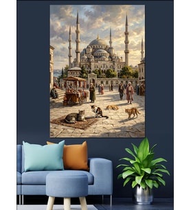 Güvercinli Sultanahmet Camii Meydanı Manzarası Dekoratif Kanvas - Mdf Ahşap Tablo
