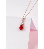 Kırmızı Zirkon Taşlı Rose Renk 925 Ayar Gümüş Bayan Kolye
