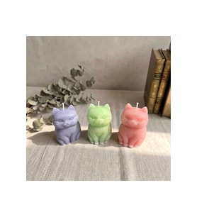 El Yapımı Sevimli Kedi Figürlü Mum Seti – 3'lü, Pastel Renkli Dekoratif Mum