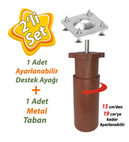 Destek Ayağı 13-19 cm Kahverengi ve Metal Düz Ayak Tabanı M8 Civatalı İnce Diş Mobilya Kanepe Baza Koltuk Seti (Beyaz)