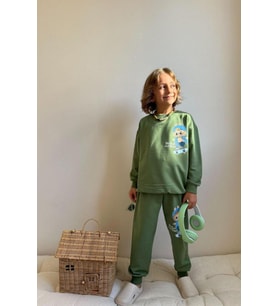 Cg Kids Labubu Erkek Çocuk 2 Iplik Alt Üst Takım Süper Kalite Kumaş (Yeşil)