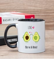 Kişiye Özel Sevimli Avokado Desenli Siyah Kupa Bardak